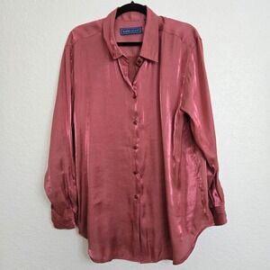 Karen Scott Women's XL Button Down Shirt Pink Top Long Sleeve‎ Shimmer